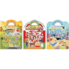 Reusable Puffy Sticker Book - 80+ Farm,Vehicles, Animals Restickable Stickers, Activities for Toddlers & Children Aged 1-3, 2-4, 4-8, Kids' Travel Car & Airplane Entertainment - Toy for Boys & Girls