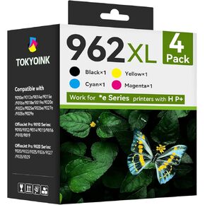 962XL Ink Cartridges for HP Printer Replacement for HP 962 XL Ink Cartridges Combo Pack Compatible Works with HP OfficeJet Pro 9010 9015 9015e 9018 9018e 9020 9025 9012e Series (962XL-4P, BK/C/M/Y)