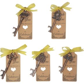 Makhry Skeleton Key Bottle Opener Wedding Favors 100pcs Guests Souvenir Gift set with Thank You Crads and Ribbons for Wedding Bridal Shower Party Favors(Silver)