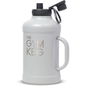 Gym Keg Insulated Water Bottle - 40oz - Double-Wall Insulation Water Container - Silicone and Plastic Chug Lid with Handle - Wide Mouth Water Jug Ideal for Gym and Outdoor Activities - Black