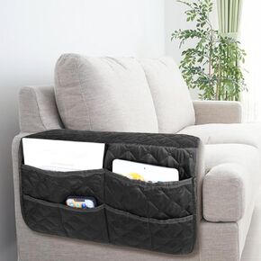 Armrest Covers Black Sofa Arm Covers with Pockets, 1pc Arm Rest Covers for Sofa Couch, Living Room Armchair (Black)
