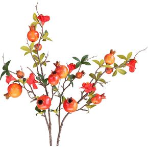 Forlaoers Realistic 2pcs Red Berries Pomegranate Fruit Fake Branches Fall Stems with Artificial Flowers for Decoration Home Bedroom Decor Vase Tall Table Christmas Floral Arrangements Centerpiece