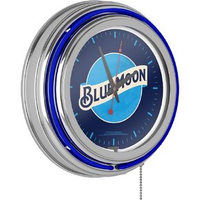 Neon Clock - Retro Blue Moon Analog Wall Clock with Pull Chain - for Kitchen, Garage, Game Room, or Home Bar by Trademark Gameroom