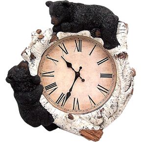 Resting Black Bear Wall Clock on Distressed White Faux Wood Frame, Hanging Wall Decoration, Rustic Cabin Décor, 13.25 Inches in Saudi Arabia