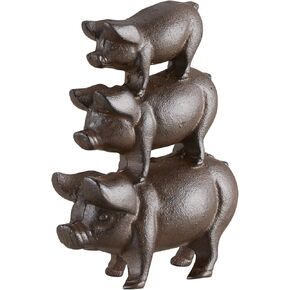 47th & Main Cast Iron Sculpture Heavy Duty Figurine Tabletop Décor, 5" Tall, Three Pigs