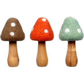The Bridge Collection 5.5" Wool Mushroom Figurines - Set of 3 - Vintage Mushrooms for Home Decor - Set of Mushrooms for Hippy, Retro, Vintage Decor in Kuwait
