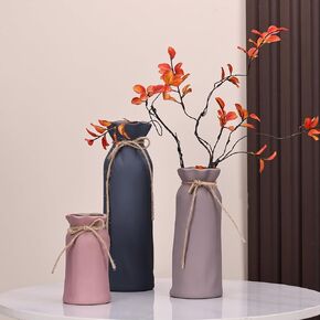 Ceramic Vase Set of 3, Rustic Farmhouse Decor Vase, Blue Gray Pink Vases, for Modern Home Decor, Tv Stand Decor Items for Living Room, Bookshelf, Entryway, Boho Decor