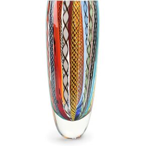 Cá d'Oro Glass Vase Hippie Colored Canes Hand Blown Murano-Style Art Glass for Flower and Decor - Model 72 MS