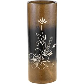 Aeravida Flourished Plumeria Flower Brown Cylindrical Mango Tree Wood Set of Vase | Modern Farmhouse Home Décor | Kitchen Bedroom Living Room Home Decoration