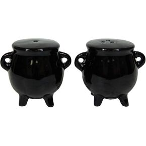 Ebros Gift Halloween Witching Hour Wicca Witch Magic Black Cauldrons Salt And Pepper Shakers Set Ceramic Figurines Potion Cauldron Kitchen Tabletop Decor Collectible
