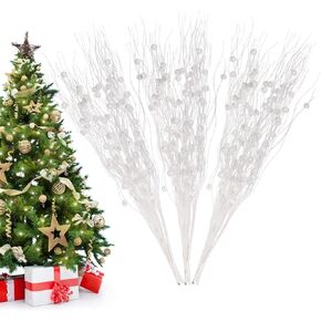Christmas Artificial Glitter Berry Stem Decorations Decorative Bead Sticks Xmas Picks Glittery Twigs Branches for Christmas Tree Wreath Gift Vase Decor Party Ornaments Blue 24 PCS