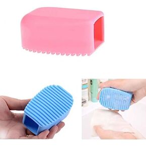 2PCS Candy Color Mini Silicone Washboard Creative Handheld Laundry Washboard,Perfect for Cleaning Hard-to-clean Collars, Cuffs(Blue,Pink)