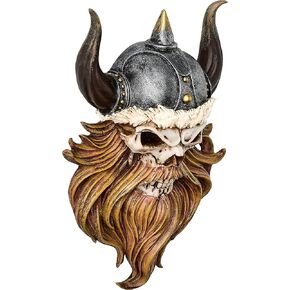 Design Toscano The Skull of Valhalla Viking Warrior Wall Statue, 14 Inch, Full Color Finish