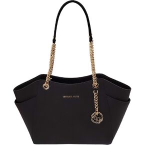 حقيبة كتف للنساء من MICHAEL Michael Kors Jet Set Travel Saffiano بسلسلة كبيرة، طراز 35T5GTVT3L (شعار حزام PVC/الفانيليا) in Kuwait