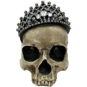Comfy Hour Fairyland Collection Resin Horrific Human Skull Head Bone Wearing Crown with LED Light in Eyes Statue, Halloween Accent Decor, Polyresin
