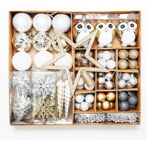 Christmas Tree Ball Ornaments Set, 100 ct Gold-Silver Owl Theme Xmas Ornaments, Shatterproof Decorative Hanging Assorted Ornaments for Holiday Party Decor Tree Ornaments and Events