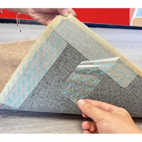 Rug Carpet Non Slip Grippers, 16Pcs Large Carpet Tape Pads Reusable, Removable Strong Adhesive No Damaging for Floor, Double Sided Rug Carpet Tape Strips