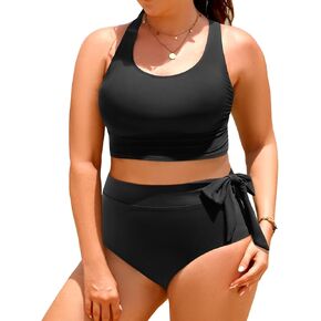 Tempt Me Plus Size Two Piece Swimsuits - Women High Waisted Bikini Scoop Neck Bathing Suit Swimwear