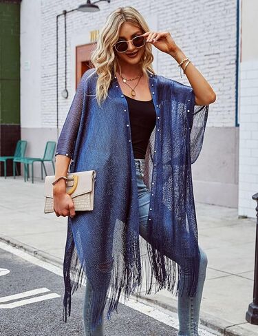 Ferand Women's Pearl Fringe Kimono Cardigan Sheer Loose Swim Cover Up for Beach, Pool, and Vacation in Saudi Arabia
