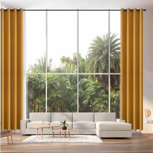 Qisaca Extra Long Curtains Faux Linen Sheer Window Curtains Floor to High Ceiling Curtains for Living Room Custom Made Two Story Curtains 52x168 Inches Long (14ft) 1 Panel Yellow in Saudi Arabia