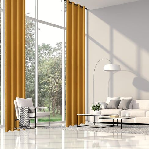 Qisaca Extra Long Curtains Faux Linen Sheer Window Curtains Floor to High Ceiling Curtains for Living Room Custom Made Two Story Curtains 52x168 Inches Long (14ft) 1 Panel Yellow in Saudi Arabia