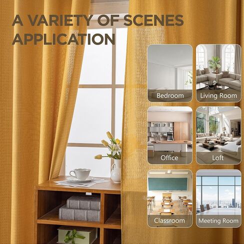 Qisaca Extra Long Curtains Faux Linen Sheer Window Curtains Floor to High Ceiling Curtains for Living Room Custom Made Two Story Curtains 52x168 Inches Long (14ft) 1 Panel Yellow in Saudi Arabia