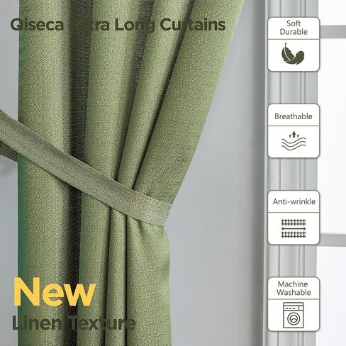 Qisaca Extra Long Curtains Faux Linen Sheer Window Curtains Floor to High Ceiling Curtains for Living Room Custom Made Two Story Curtains 52x168 Inches Long (14ft) 1 Panel Yellow in Saudi Arabia