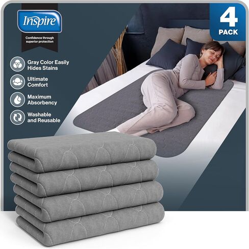 Inspire Underpads | Stain Hiding Gray - Reusable Incontinence Bed Pads Waterproof Mattress Pad | Disposable Bed Pads for Adults Pee Pads | Incontinence Pads for Beds, Dog Pads (18 X 24 - 3 Pack) in Kuwait