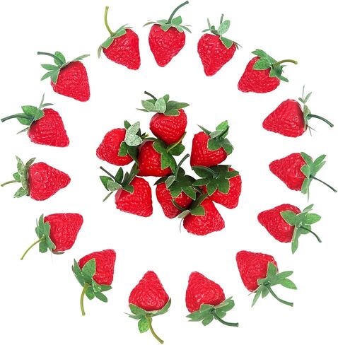 Artificial Red Strawberries 50Pcs Lifelike Fake Strawberries, Simulation Realistic Plastic Strawberry for Home Kitchen Party Decor Photography Prop in Saudi Arabia