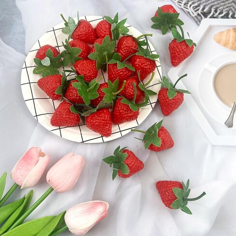 Artificial Red Strawberries 50Pcs Lifelike Fake Strawberries, Simulation Realistic Plastic Strawberry for Home Kitchen Party Decor Photography Prop in Saudi Arabia