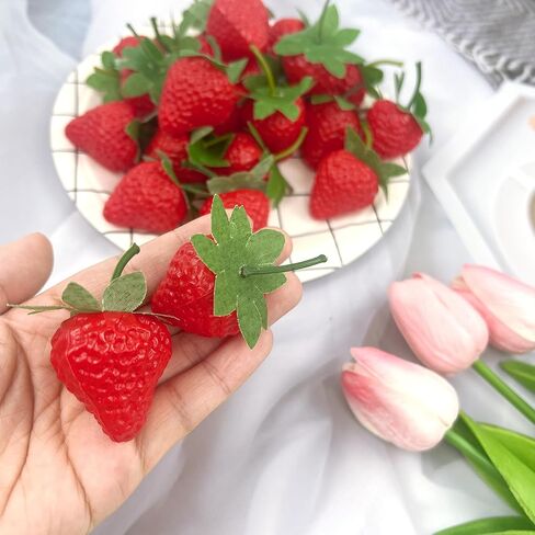 Artificial Red Strawberries 50Pcs Lifelike Fake Strawberries, Simulation Realistic Plastic Strawberry for Home Kitchen Party Decor Photography Prop in Saudi Arabia