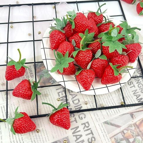 Artificial Red Strawberries 50Pcs Lifelike Fake Strawberries, Simulation Realistic Plastic Strawberry for Home Kitchen Party Decor Photography Prop in Saudi Arabia