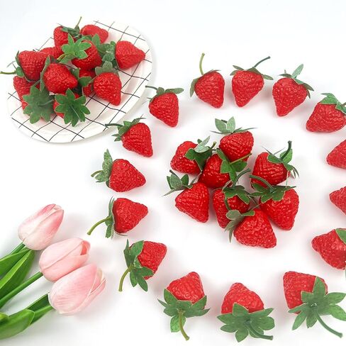 Artificial Red Strawberries 50Pcs Lifelike Fake Strawberries, Simulation Realistic Plastic Strawberry for Home Kitchen Party Decor Photography Prop in Saudi Arabia