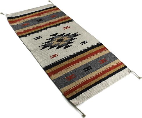 Boho Southwest Area Rug - Washable Bohemian Runner - Western Carpet - Rustic Rugs for Living Room, Outdoor Area, Bedroom, Decor, Kitchen & More (Center Diamond, 20x40 Inches, Cream/Black) in Saudi Arabia