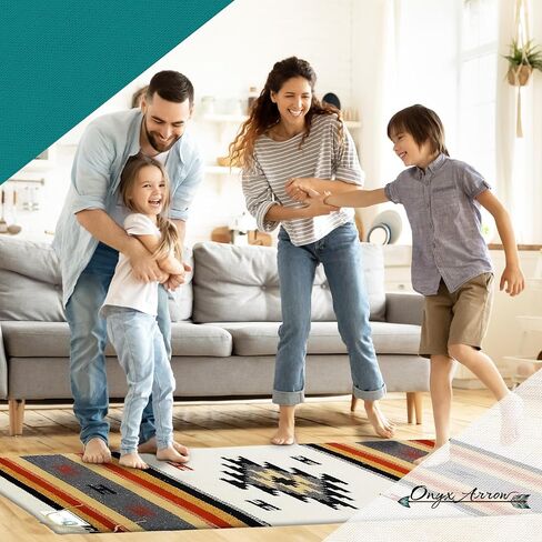 Boho Southwest Area Rug - Washable Bohemian Runner - Western Carpet - Rustic Rugs for Living Room, Outdoor Area, Bedroom, Decor, Kitchen & More (Center Diamond, 20x40 Inches, Cream/Black) in Saudi Arabia