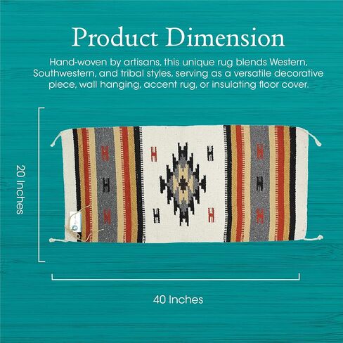 Boho Southwest Area Rug - Washable Bohemian Runner - Western Carpet - Rustic Rugs for Living Room, Outdoor Area, Bedroom, Decor, Kitchen & More (Center Diamond, 20x40 Inches, Cream/Black) in Saudi Arabia