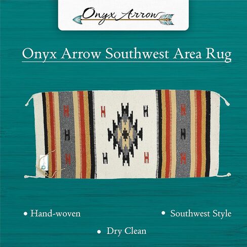 Boho Southwest Area Rug - Washable Bohemian Runner - Western Carpet - Rustic Rugs for Living Room, Outdoor Area, Bedroom, Decor, Kitchen & More (Center Diamond, 20x40 Inches, Cream/Black) in Saudi Arabia