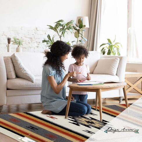 Boho Southwest Area Rug - Washable Bohemian Runner - Western Carpet - Rustic Rugs for Living Room, Outdoor Area, Bedroom, Decor, Kitchen & More (Center Diamond, 20x40 Inches, Cream/Black) in Saudi Arabia