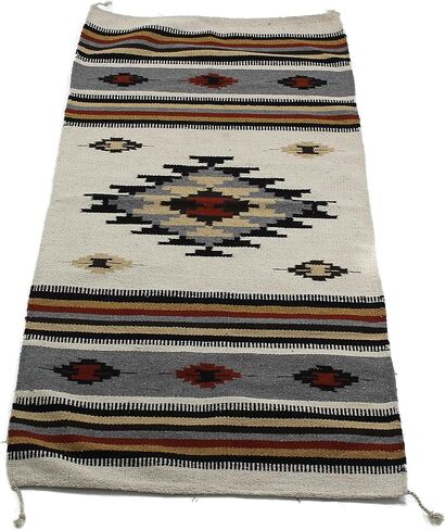 Boho Southwest Area Rug - Washable Bohemian Runner - Western Carpet - Rustic Rugs for Living Room, Outdoor Area, Bedroom, Decor, Kitchen & More (Center Diamond, 20x40 Inches, Cream/Black) in Saudi Arabia
