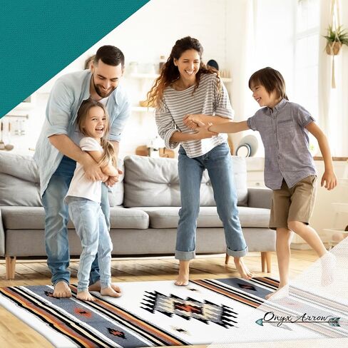 Boho Southwest Area Rug - Washable Bohemian Runner - Western Carpet - Rustic Rugs for Living Room, Outdoor Area, Bedroom, Decor, Kitchen & More (Center Diamond, 20x40 Inches, Cream/Black) in Saudi Arabia