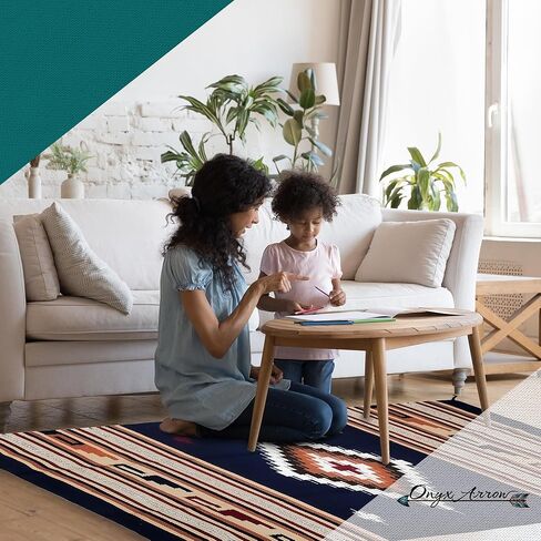 Boho Southwest Area Rug - Washable Bohemian Runner - Western Carpet - Rustic Rugs for Living Room, Outdoor Area, Bedroom, Decor, Kitchen & More (Center Diamond, 20x40 Inches, Cream/Black) in Saudi Arabia