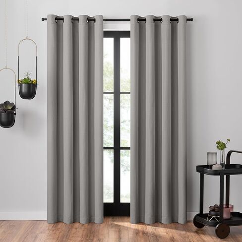 Umbra العثماني محكم الصلبة 100٪ حلقة التعتيم 95 بوصة طويلة × 50 بوصة لوحة ستارة نافذة واسعة، الكتان in Kuwait