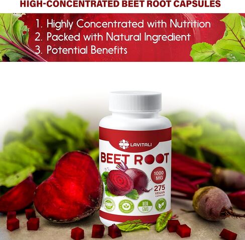 150 Beet Root Extract Capsules, 1000mg per Serving, 100% Natural & Pure from Beet Root, No Gluten, No Sugar, Vegan Capsules, High Concentrated Herbal Beet Root Extract. in Saudi Arabia