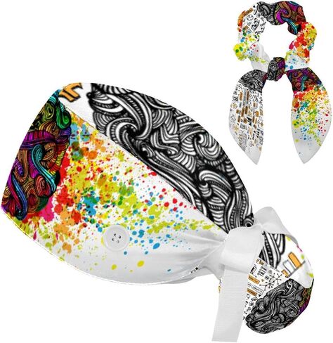 Brain with Knowledge Women Surgical Cap with Buttons, Long Hair Scrub Hat with Bow Hair Scrunchy Ponytail Holder in Saudi Arabia