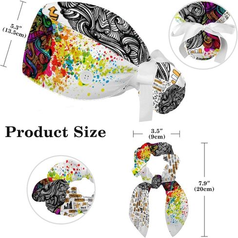 Brain with Knowledge Women Surgical Cap with Buttons, Long Hair Scrub Hat with Bow Hair Scrunchy Ponytail Holder in Saudi Arabia