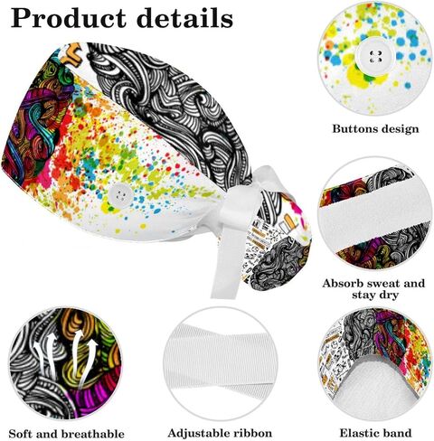 Brain with Knowledge Women Surgical Cap with Buttons, Long Hair Scrub Hat with Bow Hair Scrunchy Ponytail Holder in Saudi Arabia
