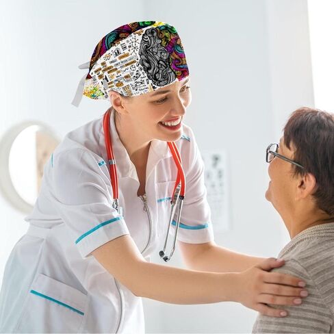Brain with Knowledge Women Surgical Cap with Buttons, Long Hair Scrub Hat with Bow Hair Scrunchy Ponytail Holder in Saudi Arabia