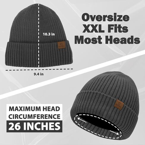 Oversized XL XXL Unisex Merino Wool Beanie with Fleece Lining Cold Weather Winter Hat Big Head in Kuwait