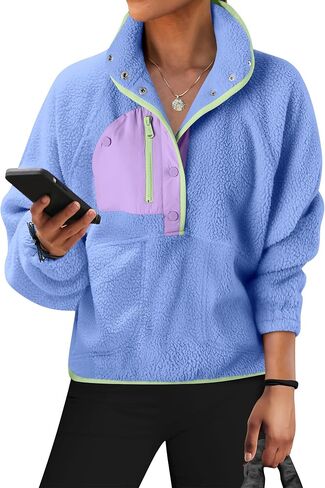 ANRABESS Womens Oversized Sweatshirt Fleece Sherpa Jacket Cropped Pullover Fuzzy Lightweight Winter Fall Coat with Pockets in Kuwait