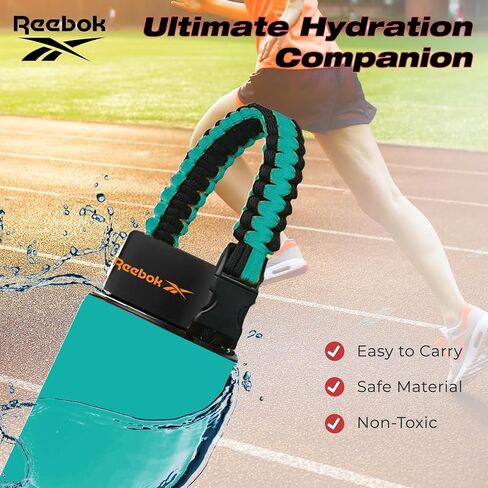 Reebok Stainless Steel Sports Water Bottle | Double Wall Vacuum Insulated, Leakproof, BPA Free with Paracord Handle | Ideal for Work, Travel, Outdoor, Gym (Pack of 1, 32 oz., Teal) in Saudi Arabia